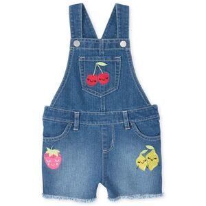 Girls Embroidered Fruits Overall Shorts Shortalls Lemon Cherry Strawberry 5t